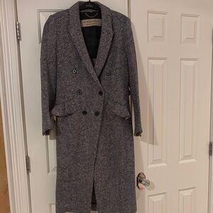 Burberry Black and White Herringbone Coat